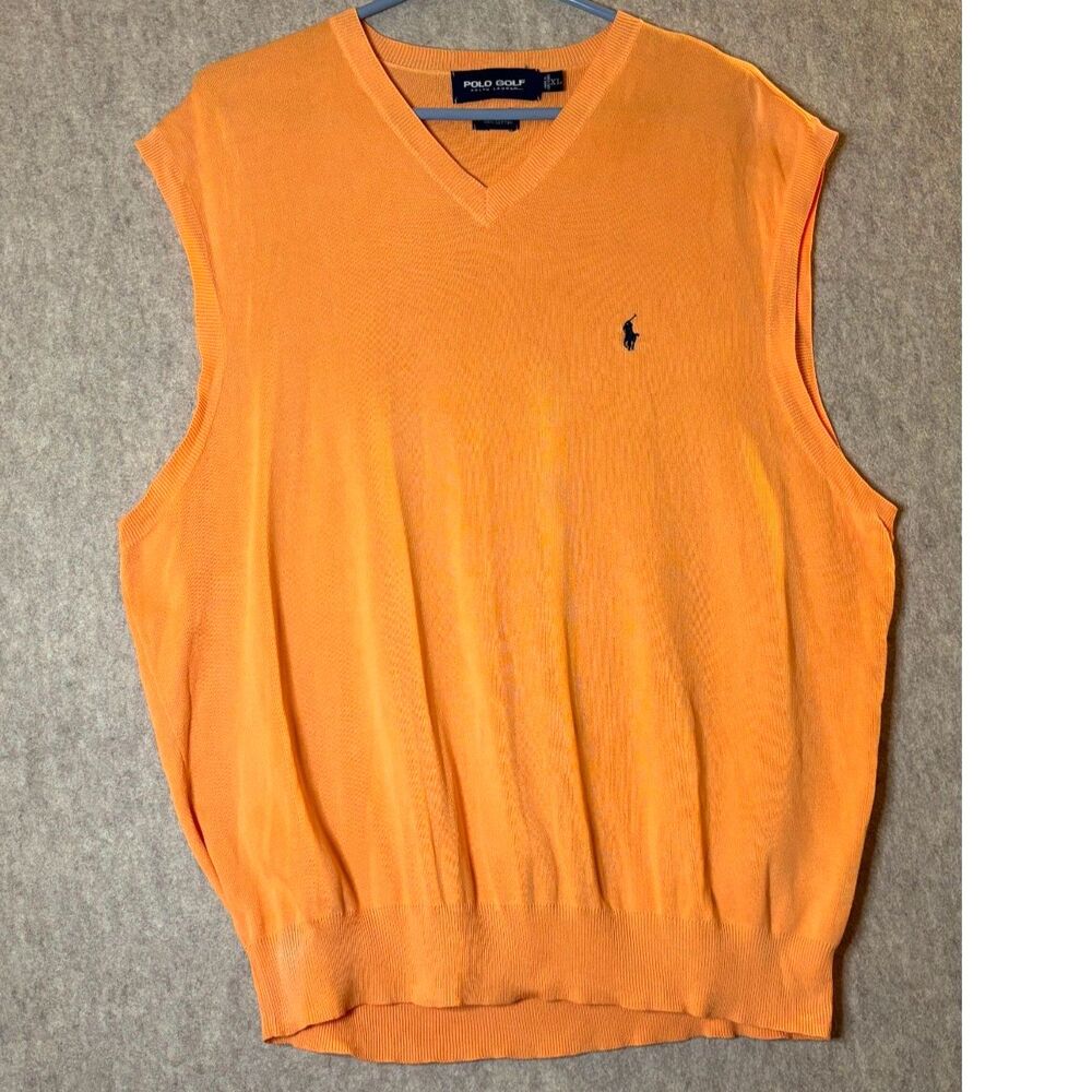 Vintage 1990s/2000s Polo Golf Ralph Lauren Orange 100% Cotton Sweater Vest XL